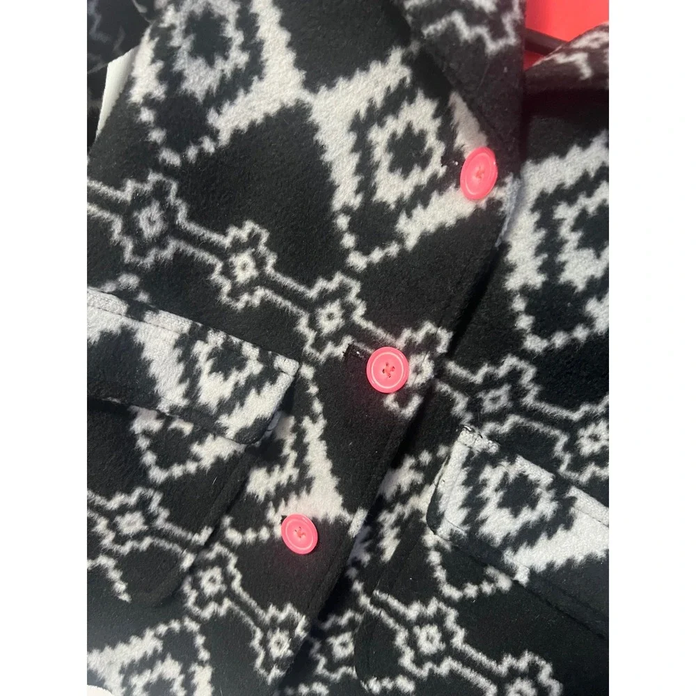 Cat & Jack Girls 4T Black White Geometric‎ Southwestern Pea Coat Pink Buttons